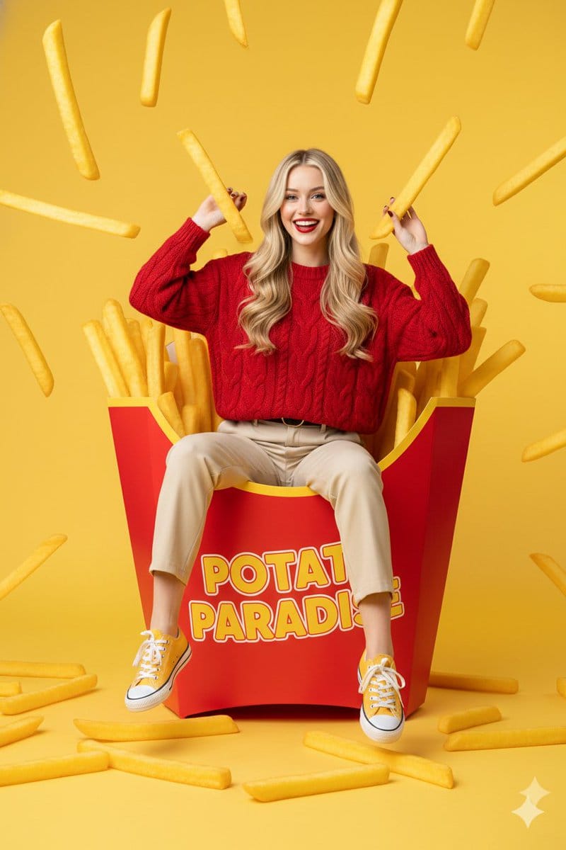 Surreal Commercial Photography: Woman in Giant French Fry Carton