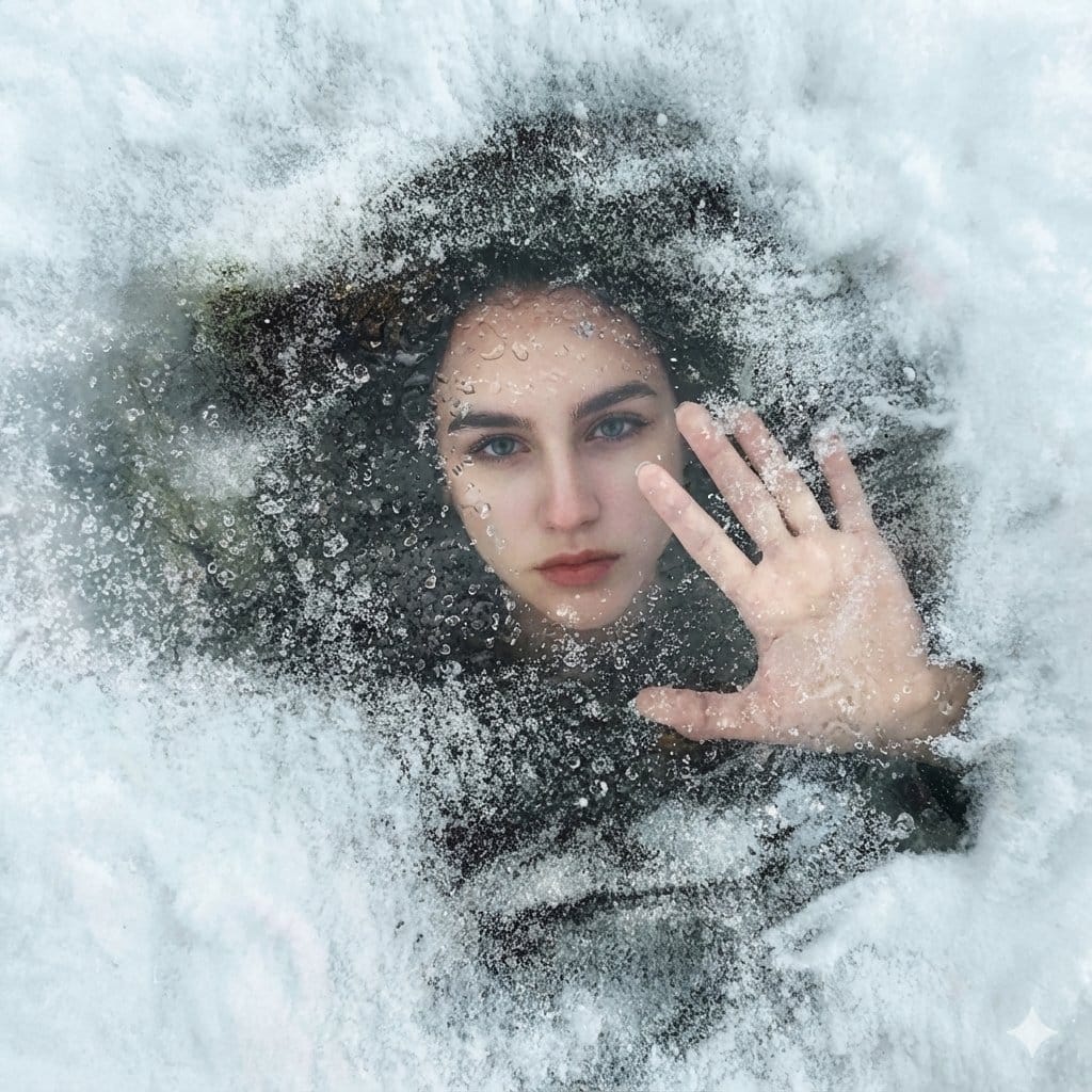 Surreal Conceptual Portrait Submerged Under Ice (JSON Format)