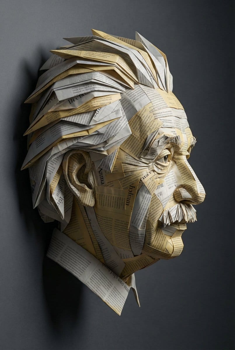 Surreal Einstein Paper Sculpture Photography Prompt