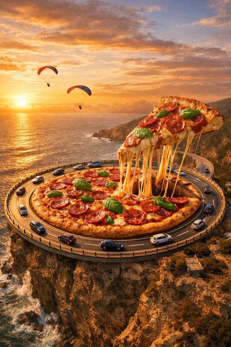 Surreal Food Photography: Pizza Roundabout