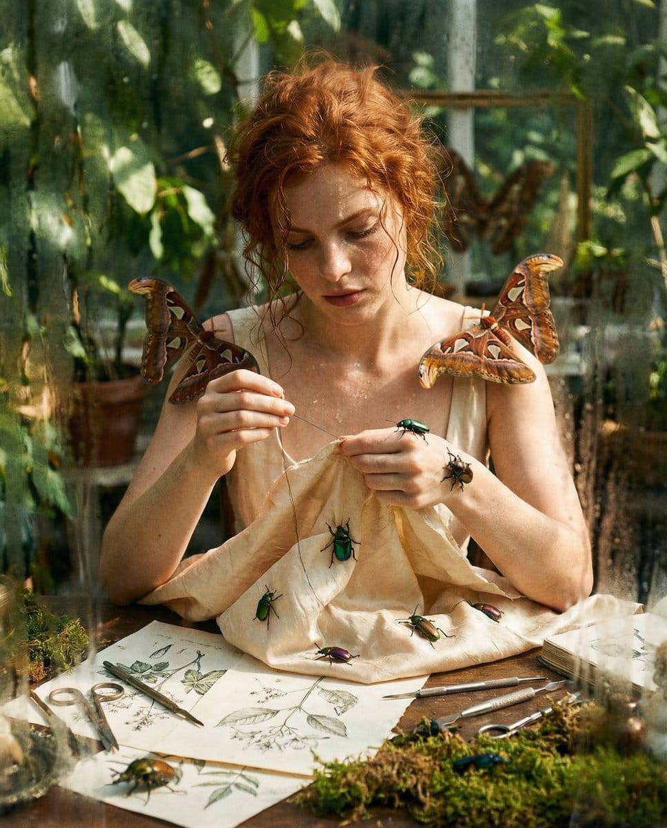 Surreal High Fashion Editorial Prompt with Living Insects