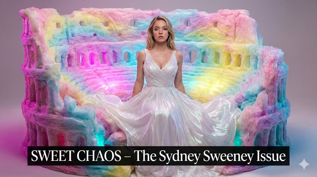 Surreal Sydney Sweeney Portrait in Cotton Candy Amphitheater