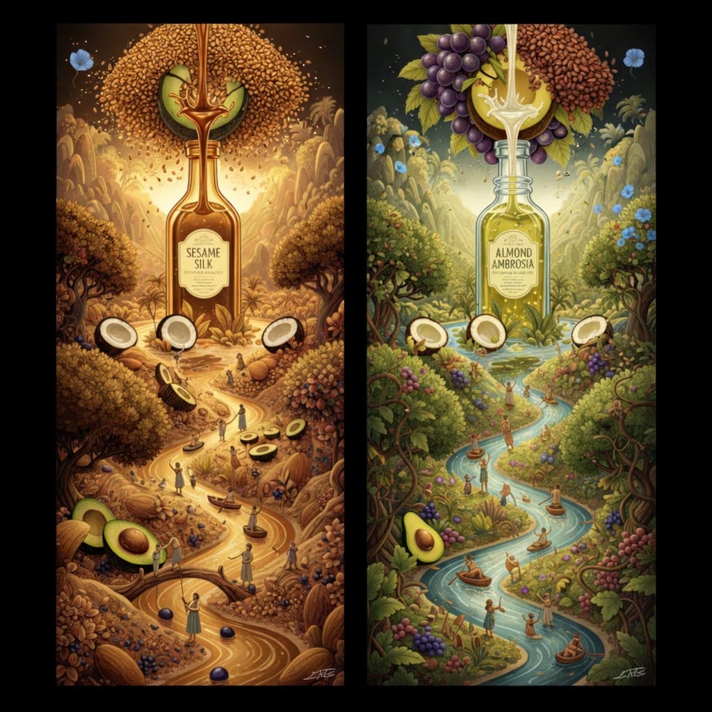 Surrealist Diptych of Sesame and Almond Oil Landscapes