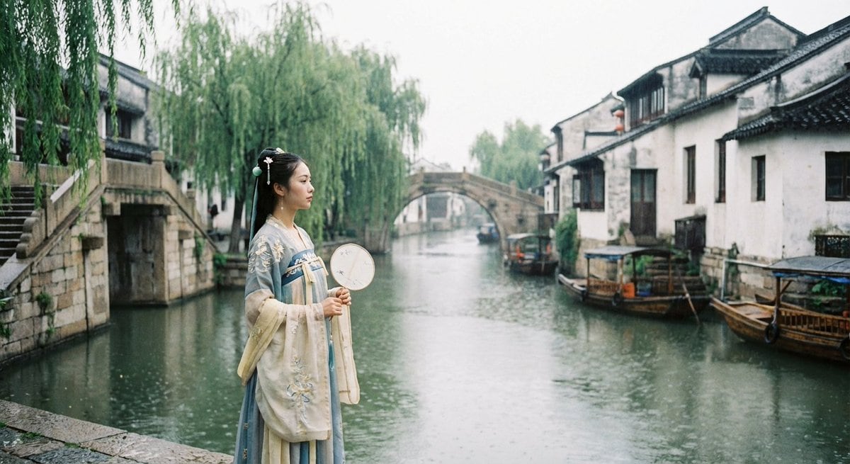 Sweet Japanese-style girl at subway door
