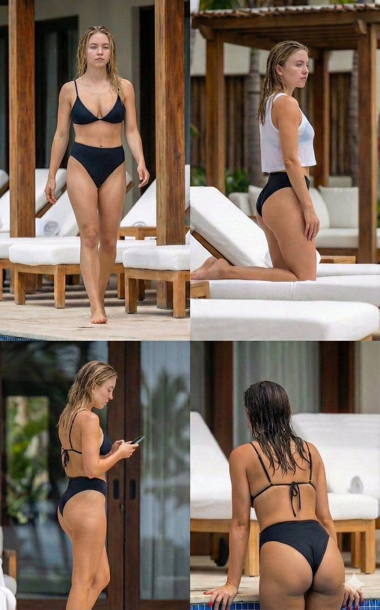 Sydney Sweeney Poolside 2x2 Grid Collage Prompt