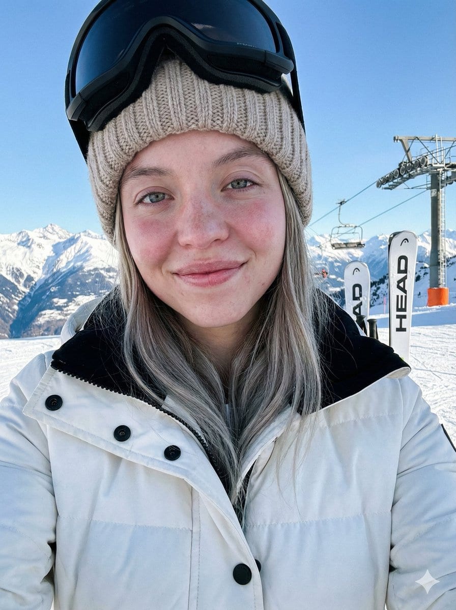 Sydney Sweeney Ski Vacation Selfie Portrait