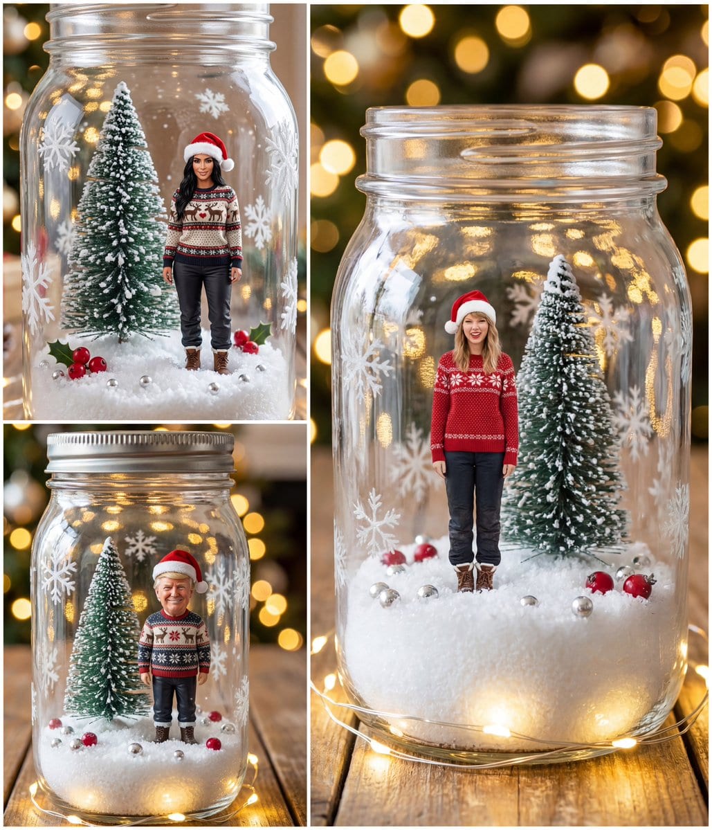 Tiny Christmas Character Trapped in a Mason Jar Snow Globe