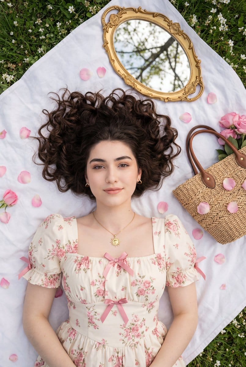 Top-Down Romantic Cottagecore Portrait