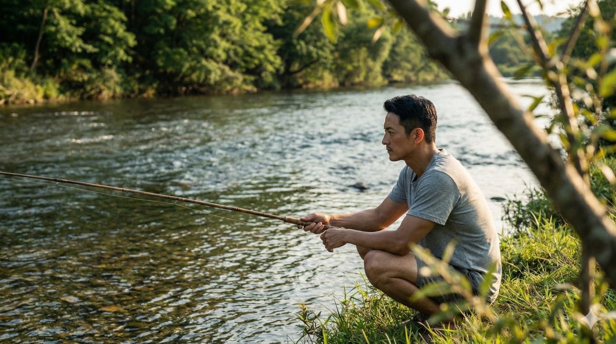 Tranquil River Fishing Cinematic Still Prompt
