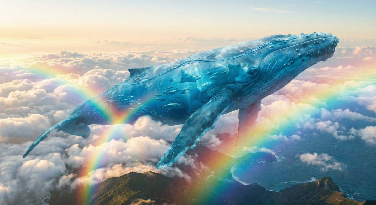 Translucent seawater whale in the clouds