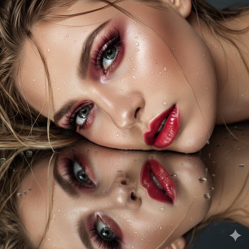 Ultra-Closeup Wet Reflection Couture Beauty Portrait