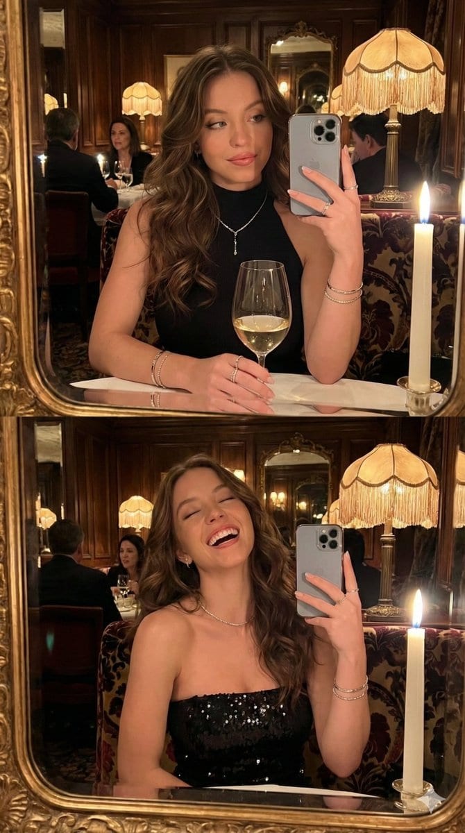 Ultra-Photorealistic Mirror Selfie POV in a Vintage Bistro (Duplicate)