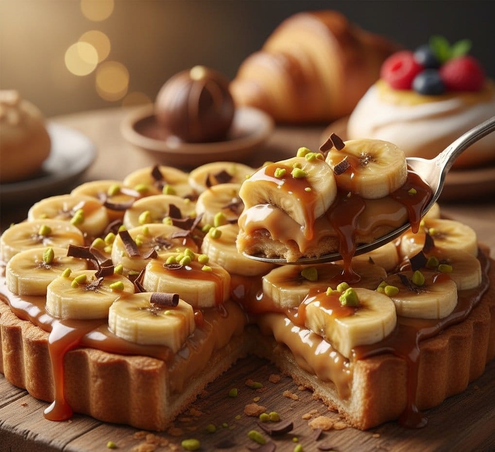 Ultra-Realistic Banana Caramel Tart Food Photography Prompt