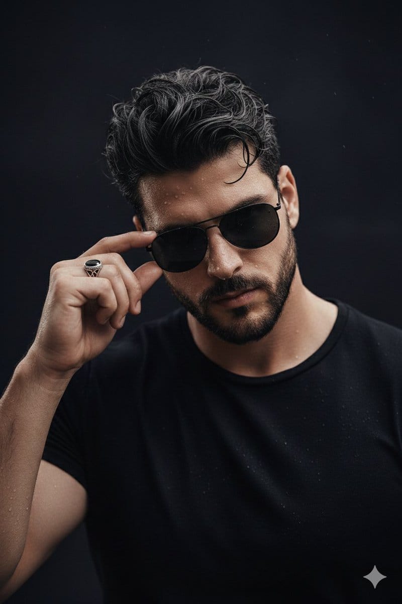 Ultra-Realistic Cinematic Close-up Portrait of a Man with Wet Skin