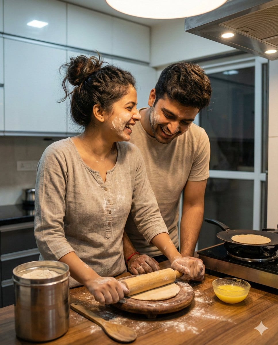 Ultra-realistic Indian Couple Cooking Portrait