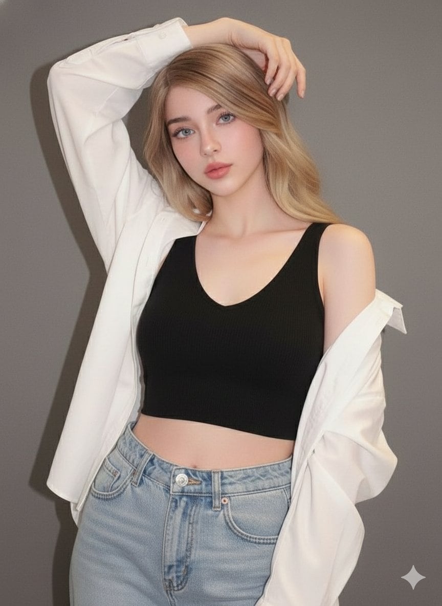 Ultra-realistic studio portrait of a young woman