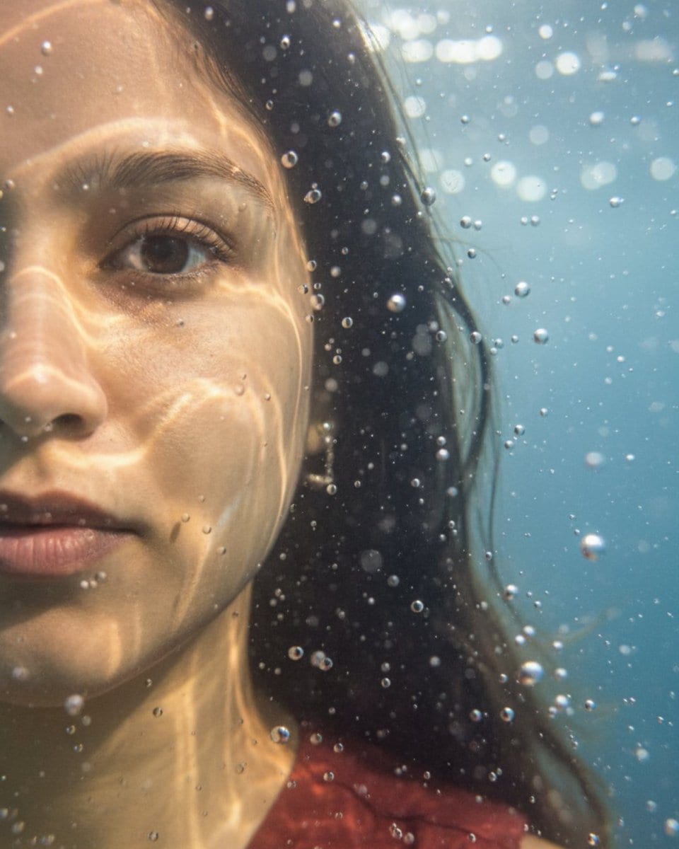 Underwater macro portrait (left half of face)