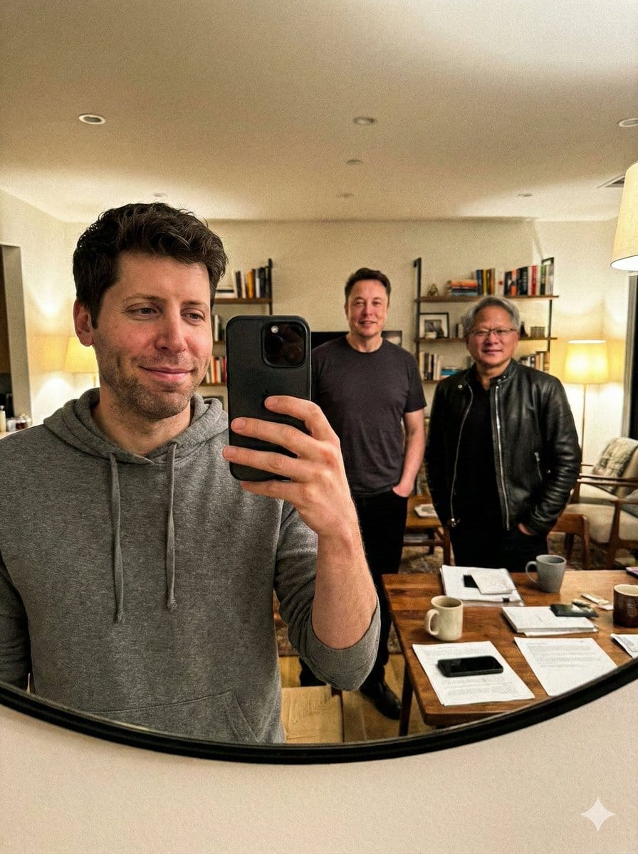 Unfiltered mirror selfie with tech leaders