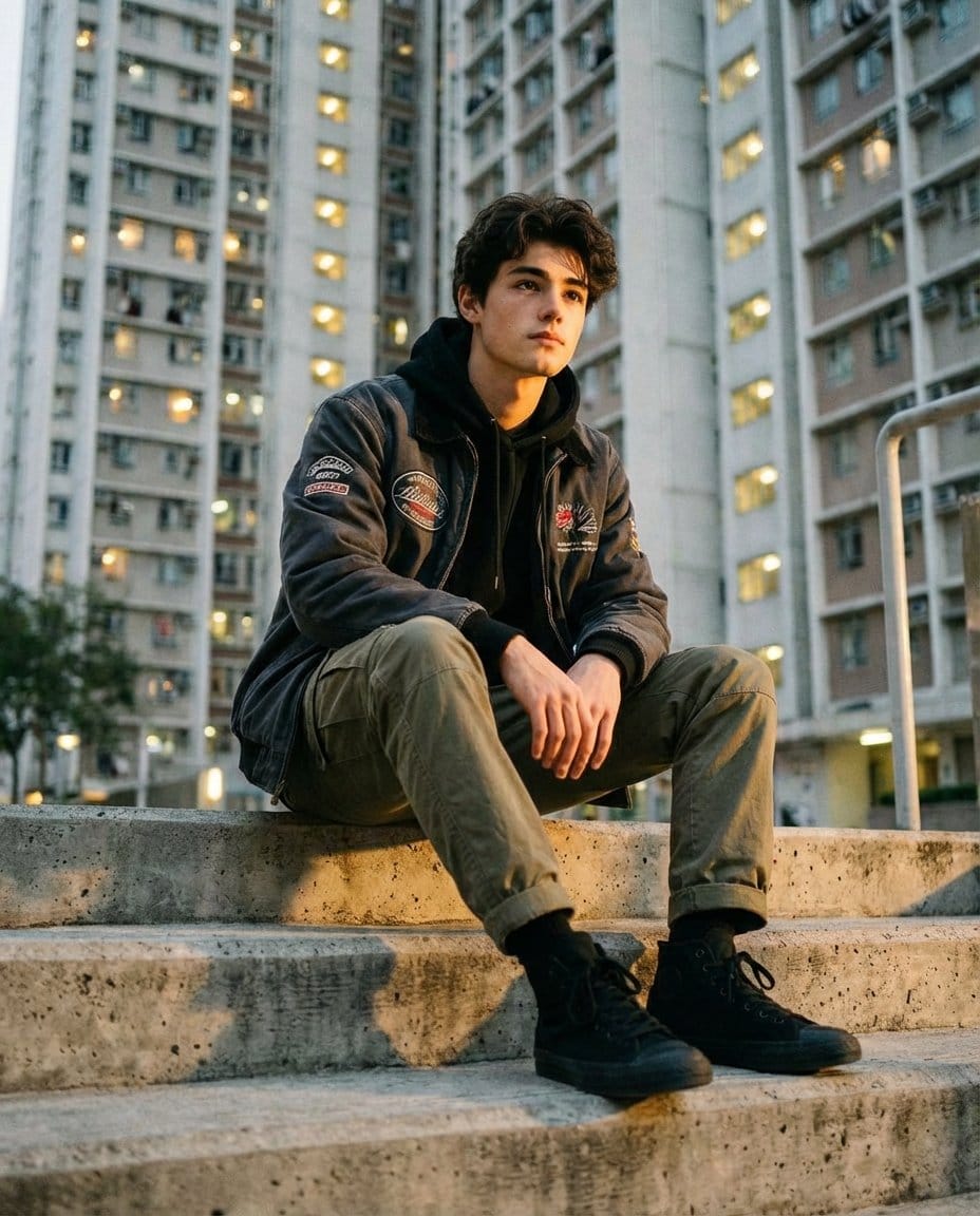 Urban Streetwear Portrait at Golden Hour Prompt