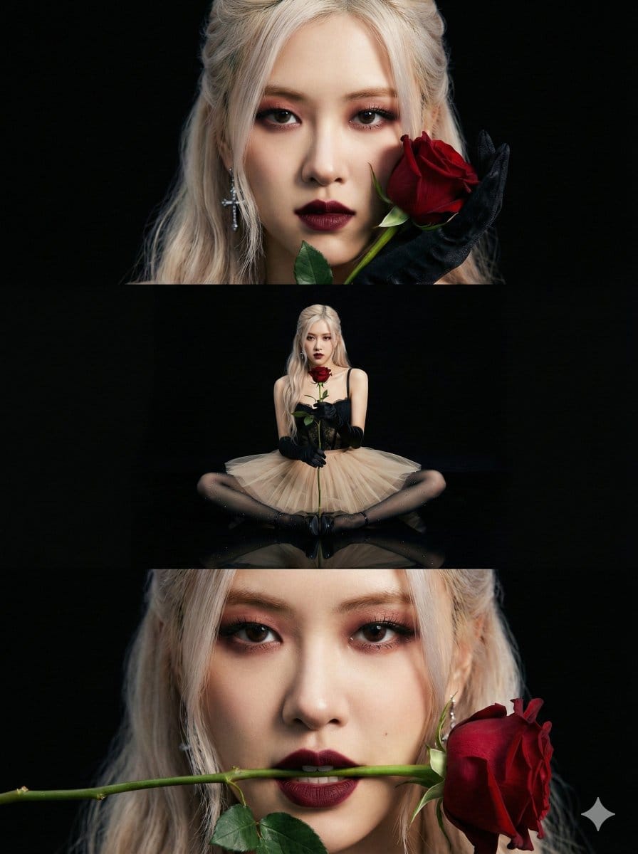 Vertical 3-Panel Collage: Dark Romantic Gothic Ballerina