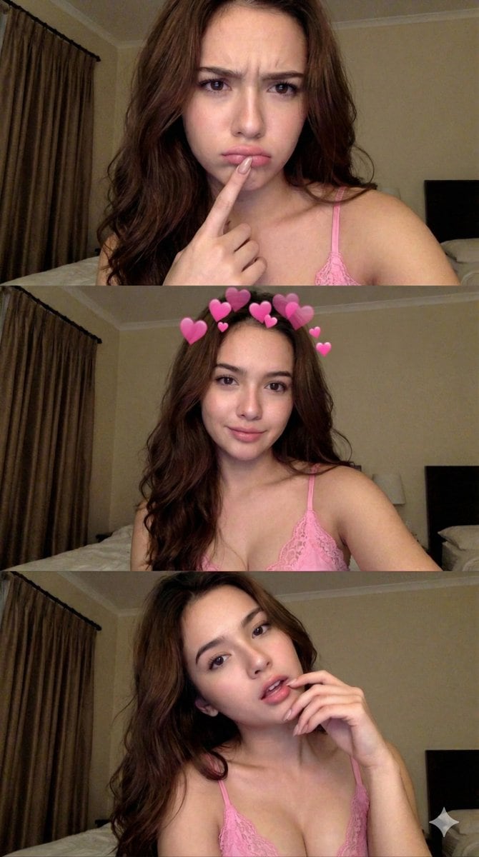 Vertical Three-Panel Collage Selfie in Low Light