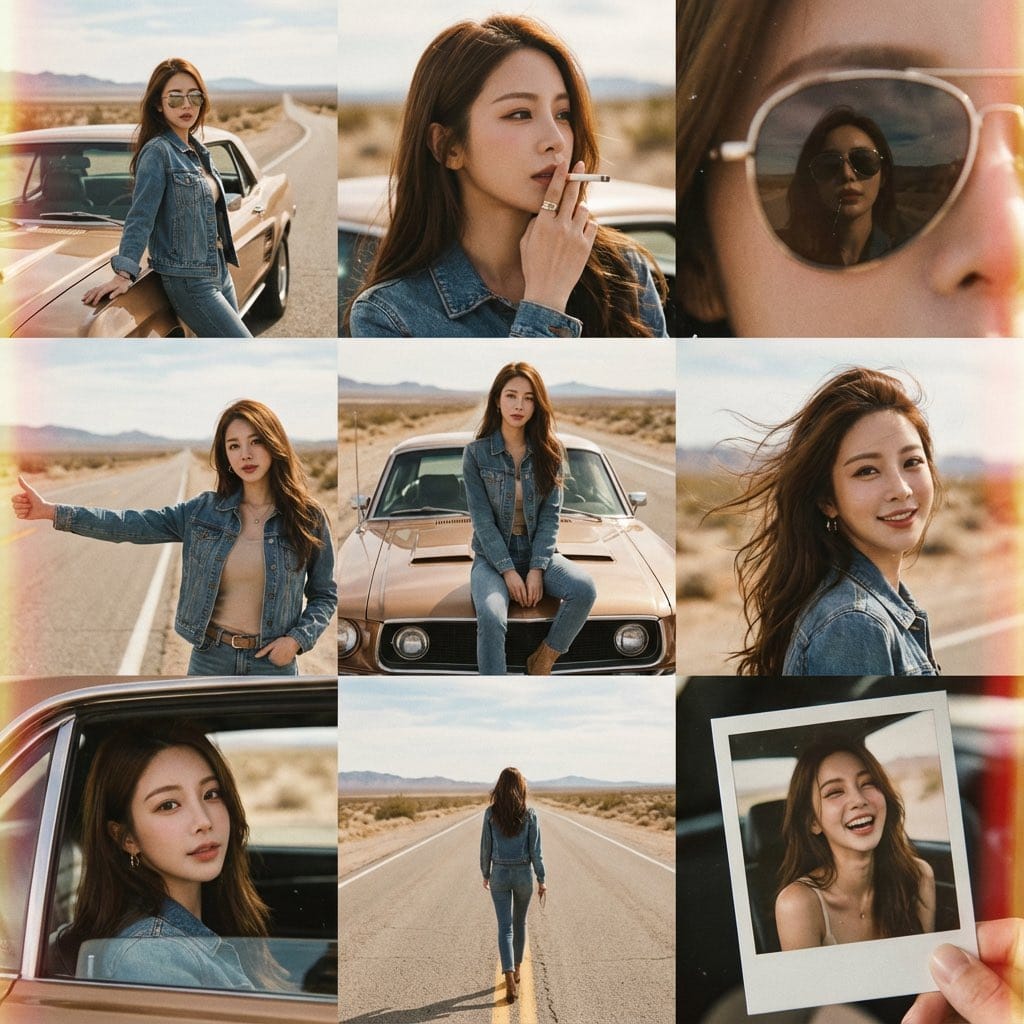 Vintage 70s Desert Highway 3x3 Grid Collage