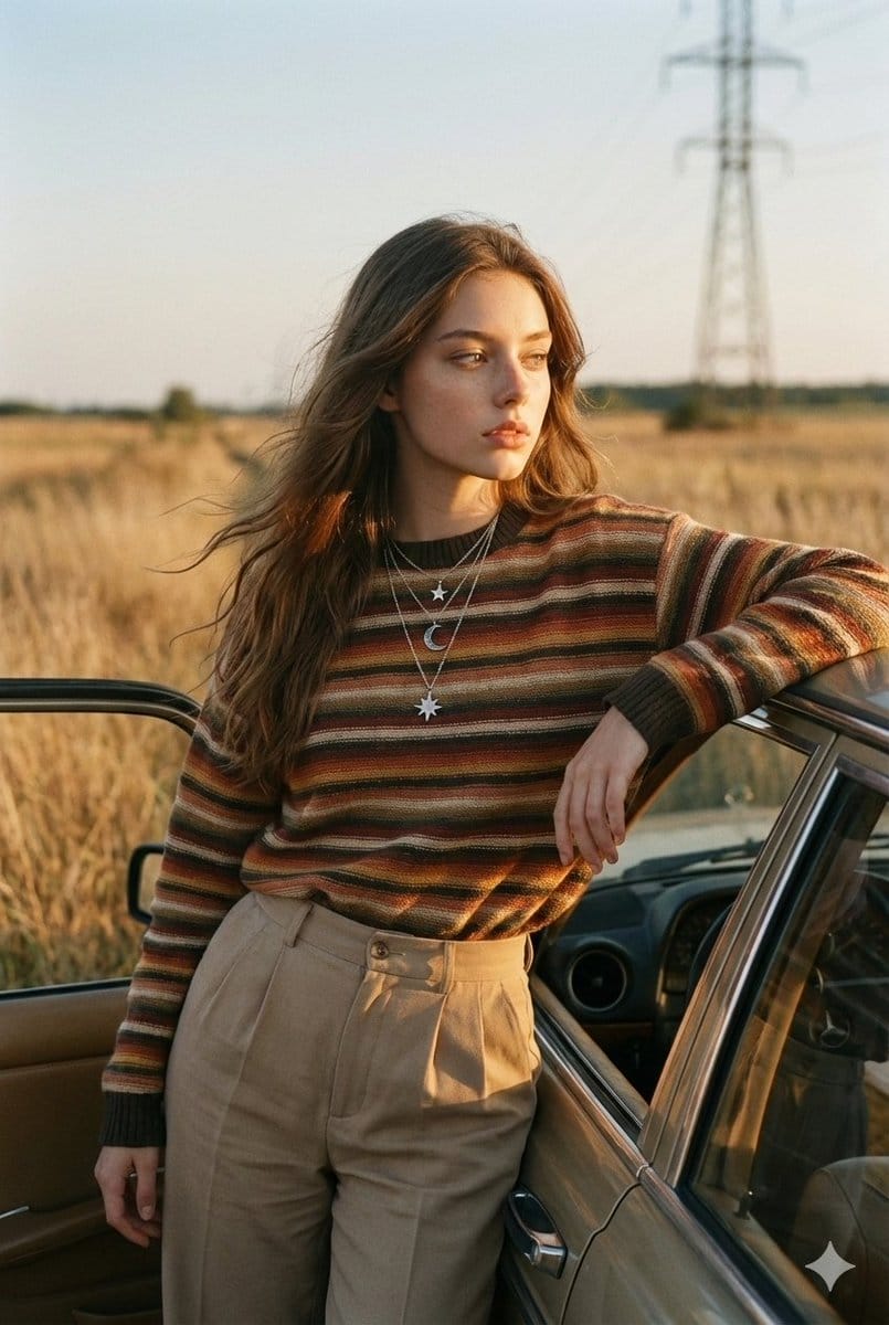 Vintage Analog Portrait in Golden Hour Countryside