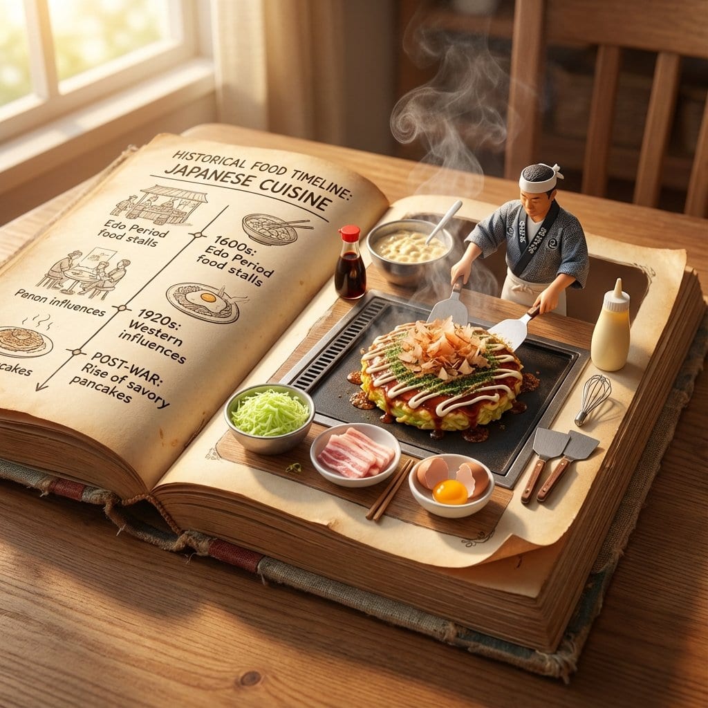 Vintage Cookbook Food Scene Template (Okonomiyaki)