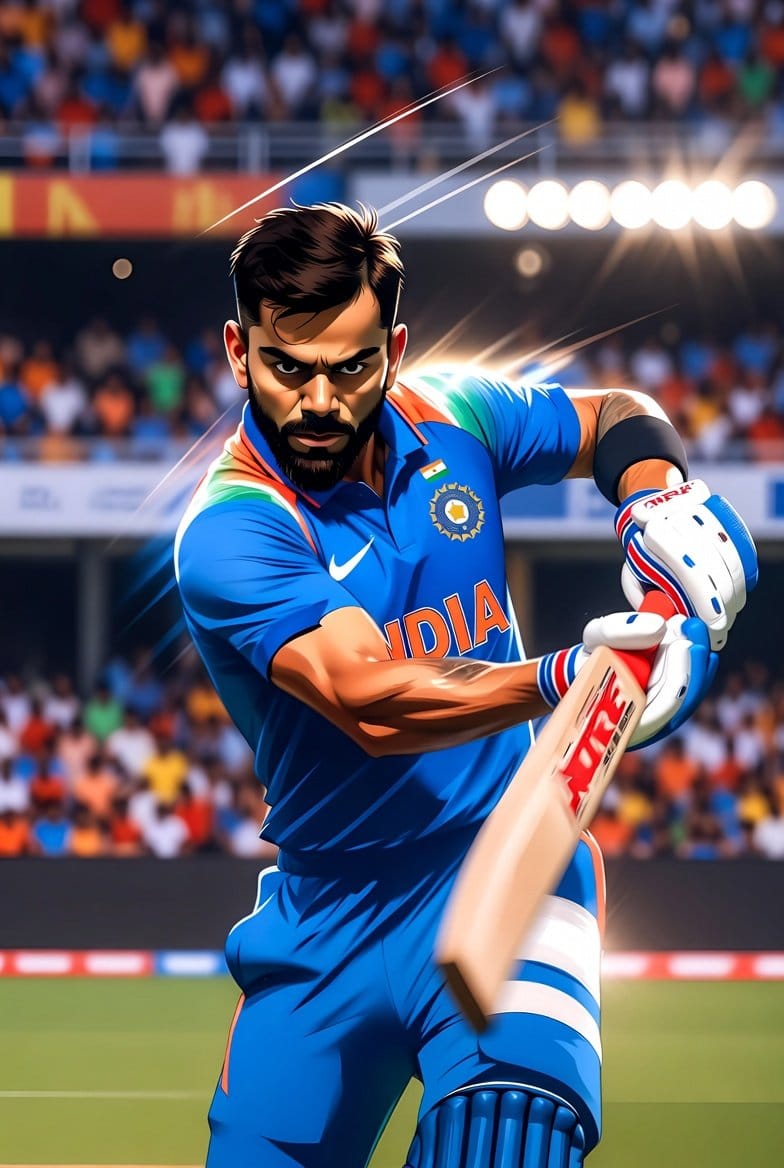 Virat Kohli Nano-Style Cricket Cartoon