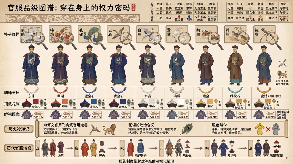 Visual Infographic of Ancient Chinese Official Ranks and Attire