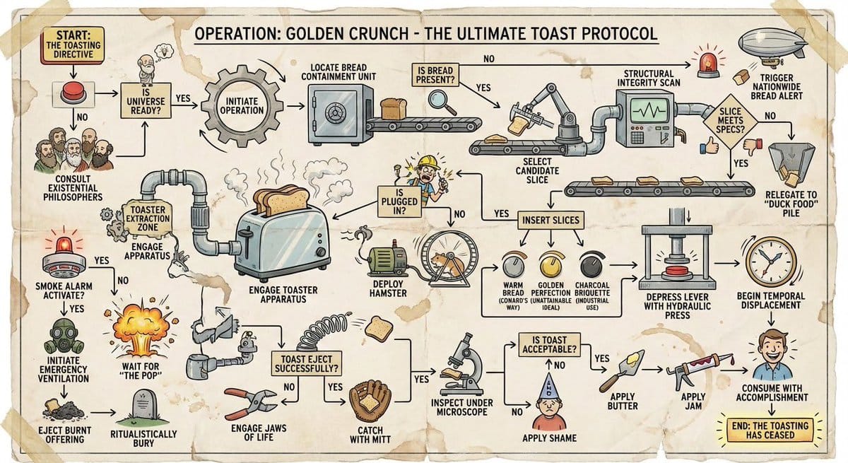 Wacky flowchart for toasting bread