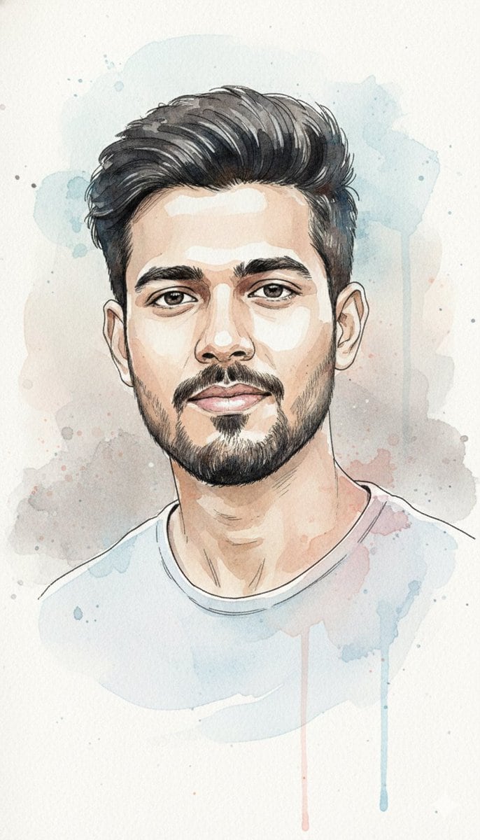 Watercolor and Ink Portrait with Identity Lock