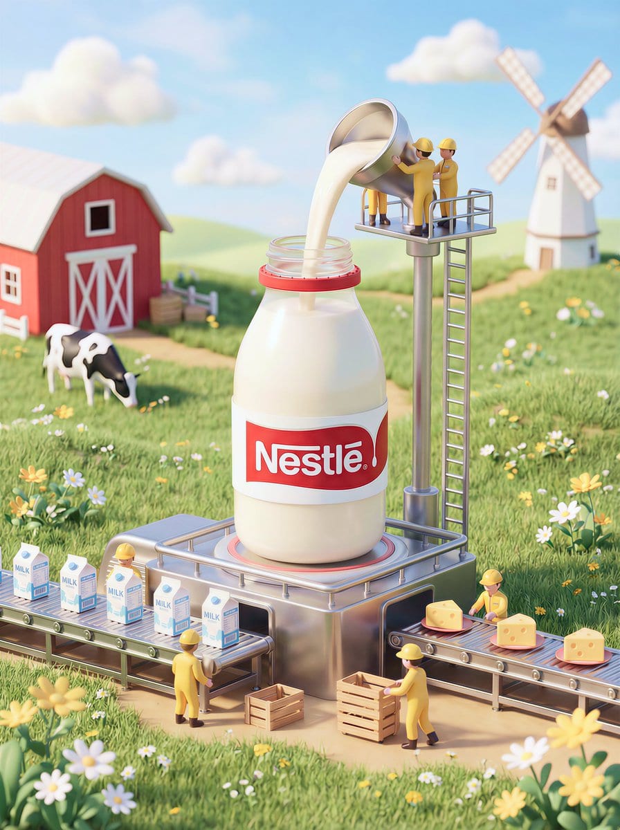 Whimsical 3D Miniature Dairy Advertising Illustration