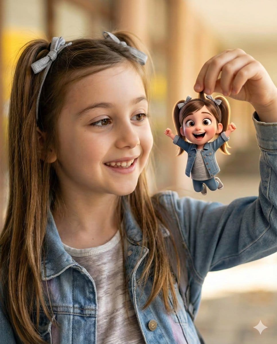 Whimsical Portrait Blending Realism with Tiny Pixar Character