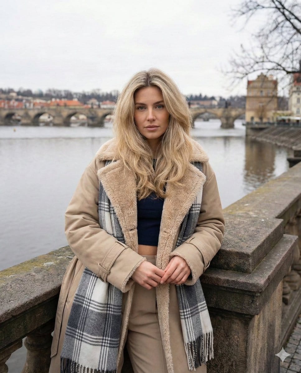 Winter Street Style Portrait in European City Prompt
