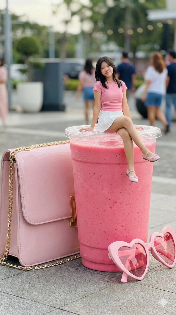 Woman on Oversized Milkshake Cup