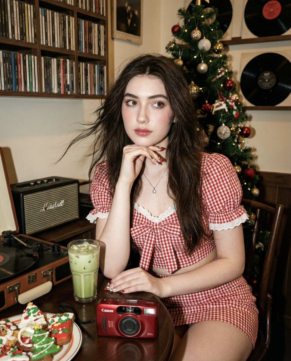 Y2K Aesthetic Doll-Faced Portrait with Direct Flash