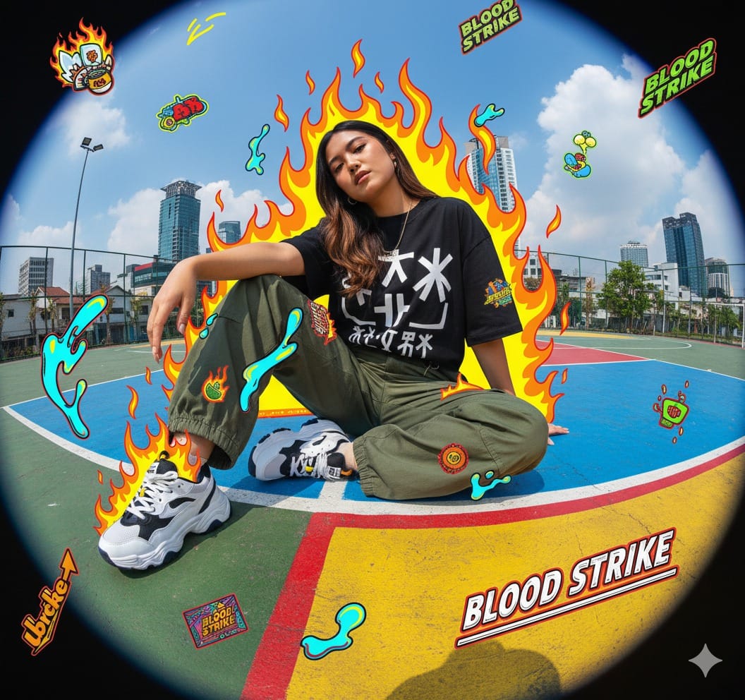 Y2K Streetwear Fashion Editorial Portrait (JSON format)