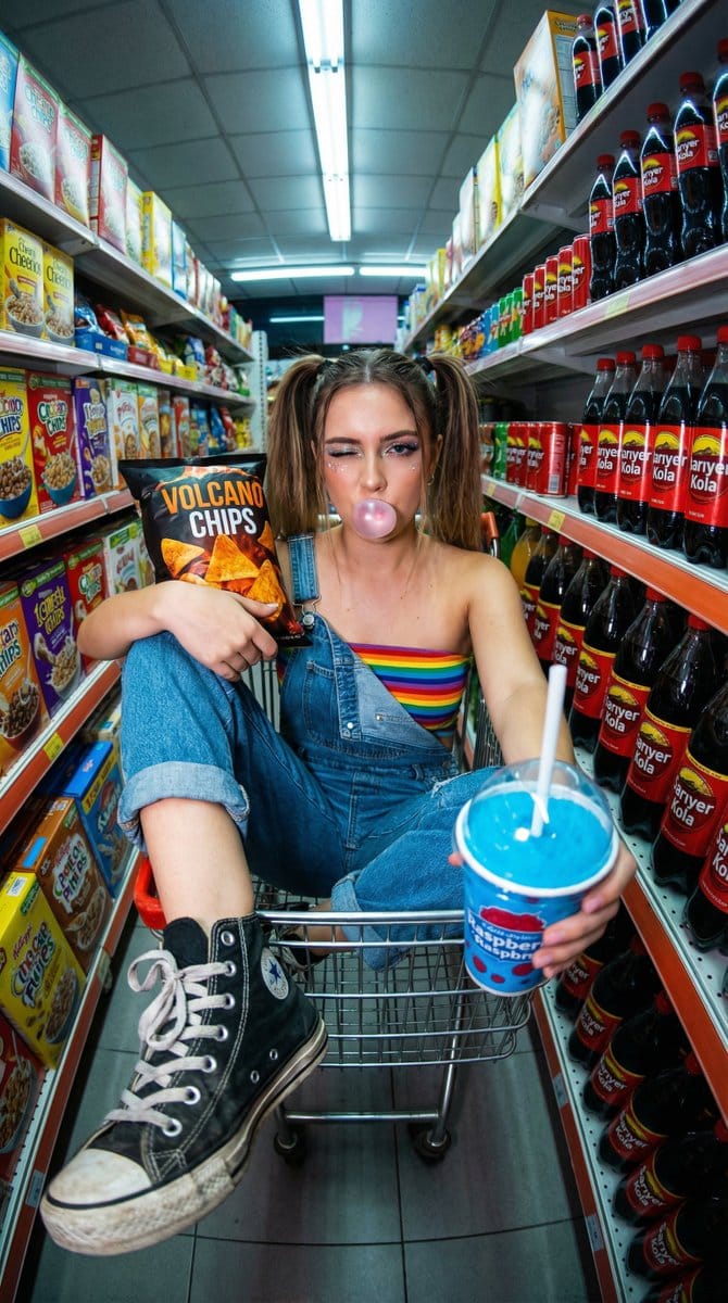 Y2K Supermarket POV Action Shot Prompt
