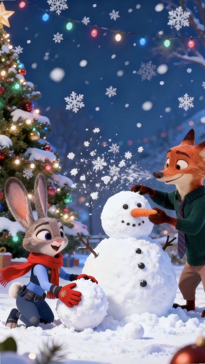 Zootopia Style Snowman Building Scene