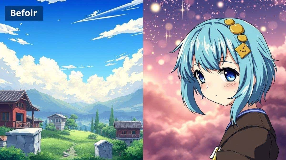 side by side comparison of poor ai anime results versus high quality professional anime art using optimized prompts, vibrant colors, clean line art, 4k detailed