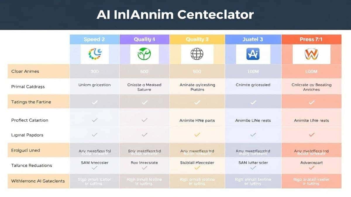 comparison chart of different ai anime generator tools, showing features like speed, quality, price, and login requirements, infographic style, clean design comparison chart of different ai anime generator tools, showing features like speed, quality, price, and login requirements, infographic style, clean design