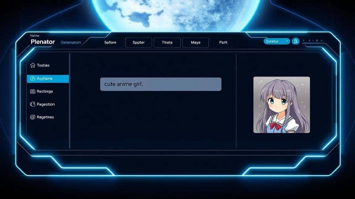A sleek, modern website interface showing an AI image generator dashboard, with a text prompt box reading 