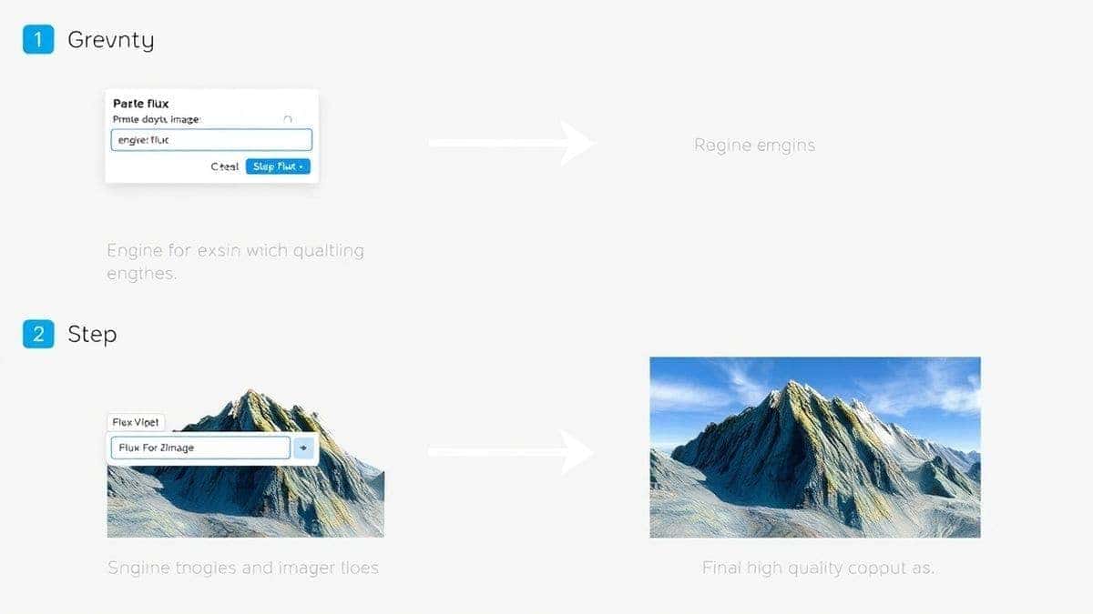 step by step process of creating AI images, showing prompt input, engine selection toggle between Flux and ZImage, and final high quality output, clean infographic style step by step process of creating AI images, showing prompt input, engine selection toggle between Flux and ZImage, and final high quality output, clean infographic style