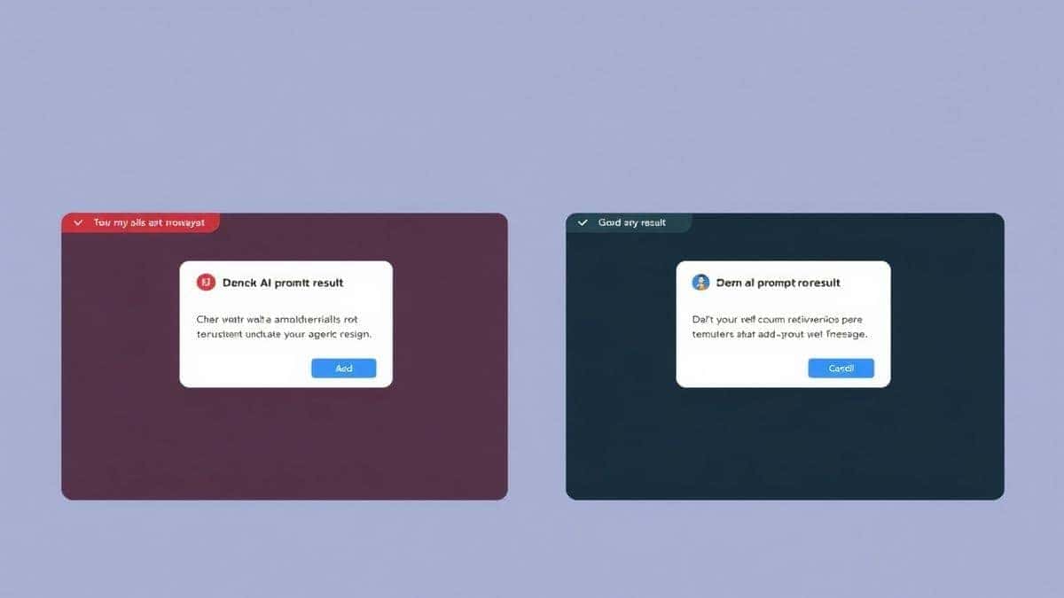 A digital art style guide showing a split screen comparison of a bad AI prompt result versus a good prompt result, professional design, clean layout, educational style, 4k