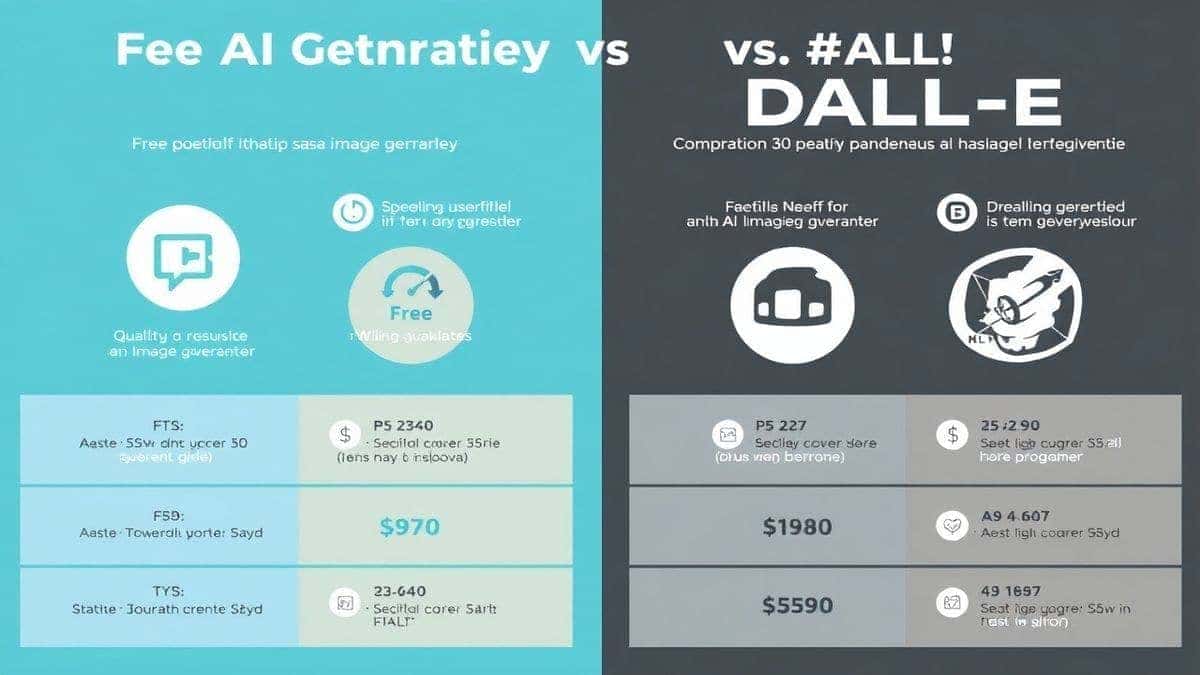 A clean, minimalist bar chart visually comparing Free AI Image Generator, Midjourney, and DALL-E 3 across metrics: Cost, Speed, Quality, and Ease of Use. The Free AI Image Generator bars are highlighted.