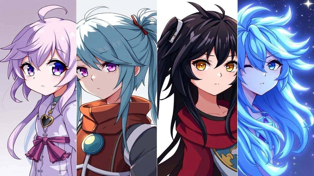 Side-by-side comparison of four stunning AI-generated anime characters, showcasing different art styles from chibi to realistic, generated by Flux AI, high detail, vibrant colors, professional quality Side-by-side comparison of four stunning AI-generated anime characters, showcasing different art styles from chibi to realistic, generated by Flux AI, high detail, vibrant colors, professional quality