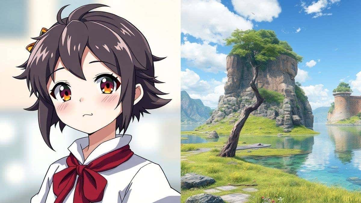 Side-by-side comparison of AI generated images showing an anime character and a photorealistic landscape, both created by Flux AI, high detail, vibrant colors, professional quality Side-by-side comparison of AI generated images showing an anime character and a photorealistic landscape, both created by Flux AI, high detail, vibrant colors, professional quality