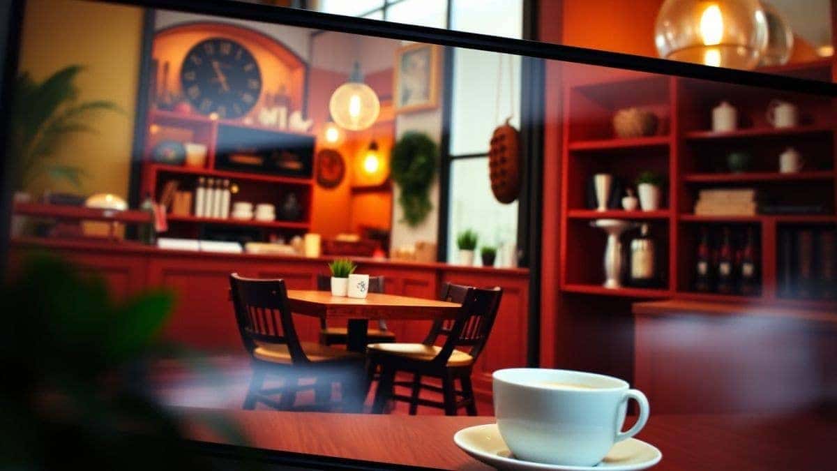 close up view of a digital screen showing the Flux AI image generator creating a photorealistic scene of a cozy coffee shop, warm lighting, high detail, vibrant colors, 8k quality close up view of a digital screen showing the Flux AI image generator creating a photorealistic scene of a cozy coffee shop, warm lighting, high detail, vibrant colors, 8k quality