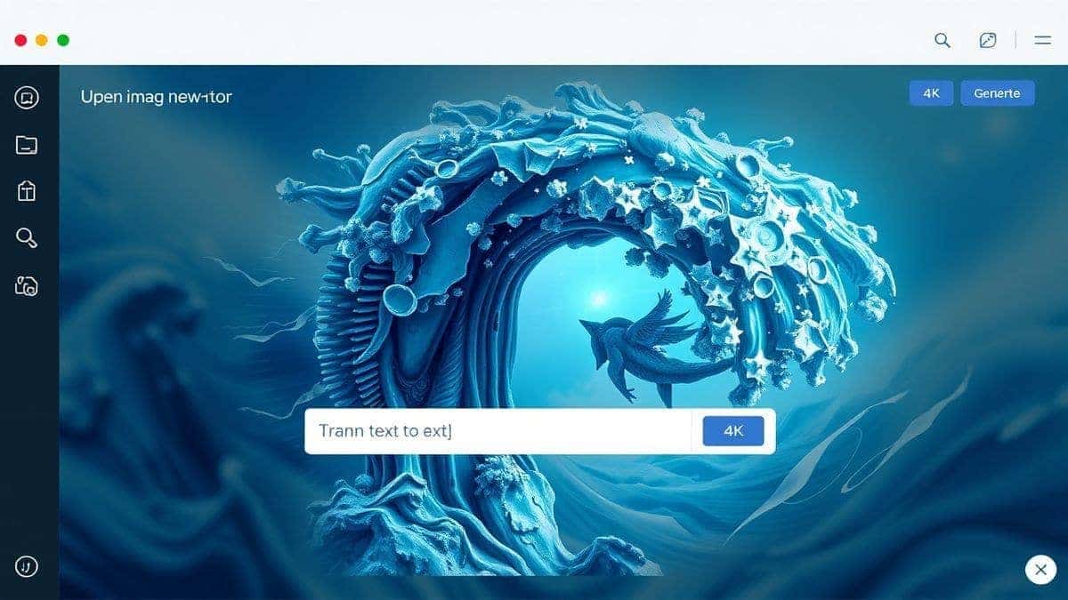 A clean, modern screenshot of the Free AI Image Generator website interface, showing a text input box and generate button, futuristic design, 4k, high quality, bright lighting